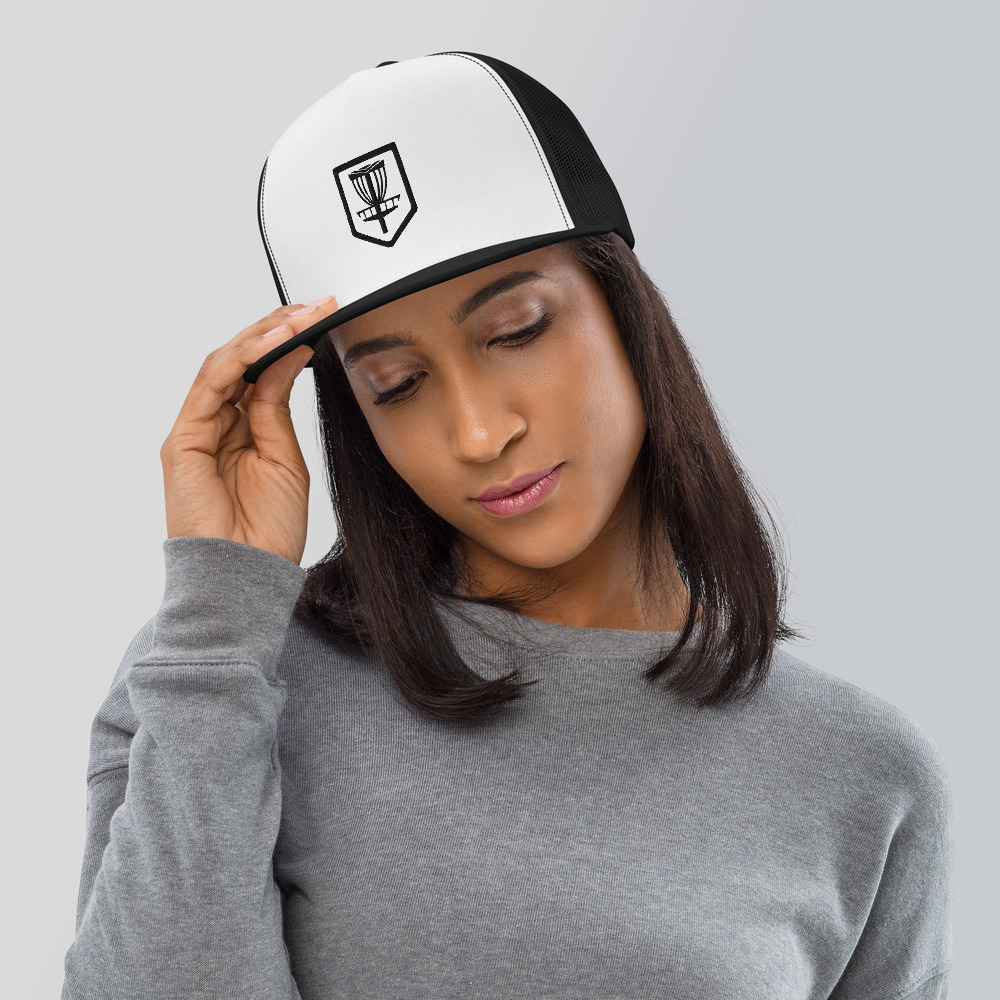 Disc Golf 5 Panel Trucker Cap - Krushed Shield - White/Black - Image 3