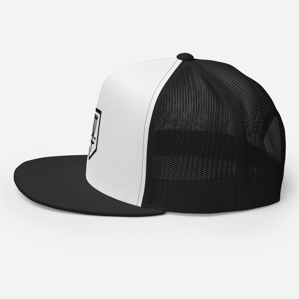 Disc Golf 5 Panel Trucker Cap - Krushed Shield - White/Black - Image 5