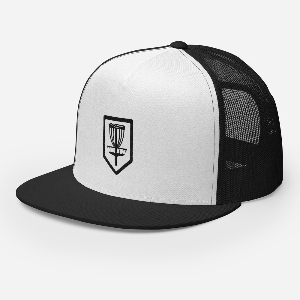 Disc Golf 5 Panel Trucker Cap - Krushed Shield - White/Black - Image 6