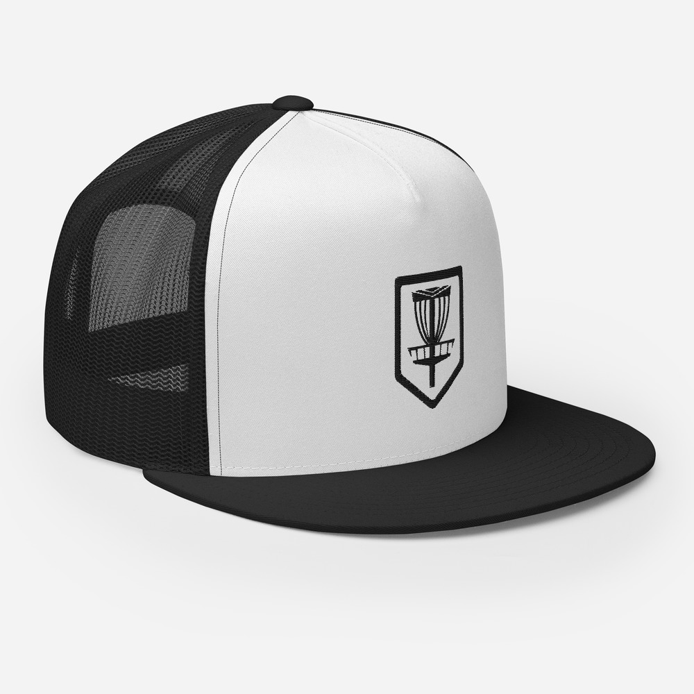 Disc Golf 5 Panel Trucker Cap - Krushed Shield - White/Black - Image 8