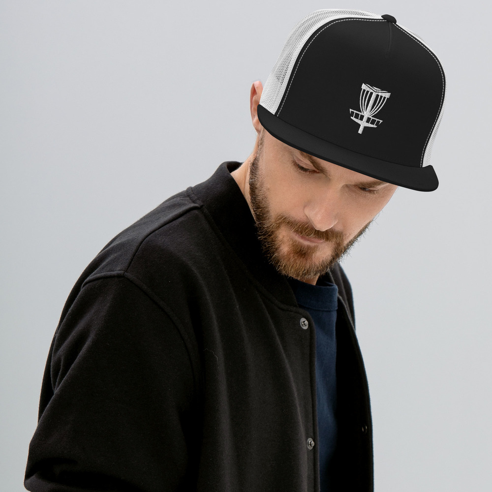 Disc Golf 5 Panel Trucker Cap - Krushed Basket - Black - Image 2