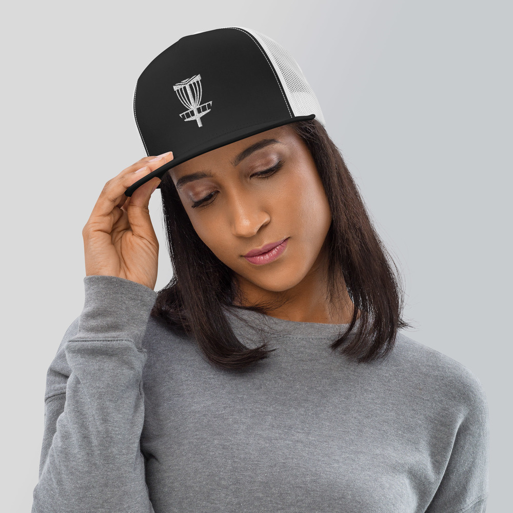 Disc Golf 5 Panel Trucker Cap - Krushed Basket - Black - Image 3