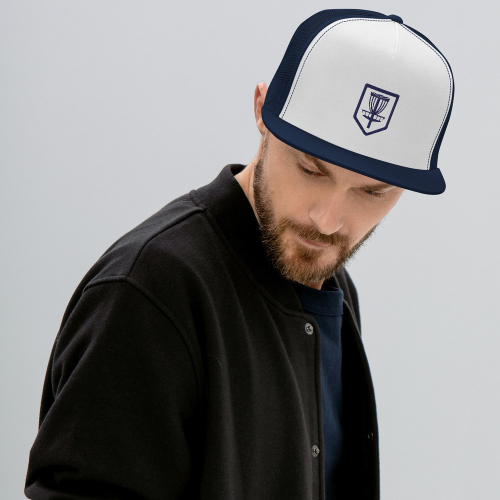 Disc Golf 5 Panel Trucker Cap - Krushed Shield - Navy - Image 2