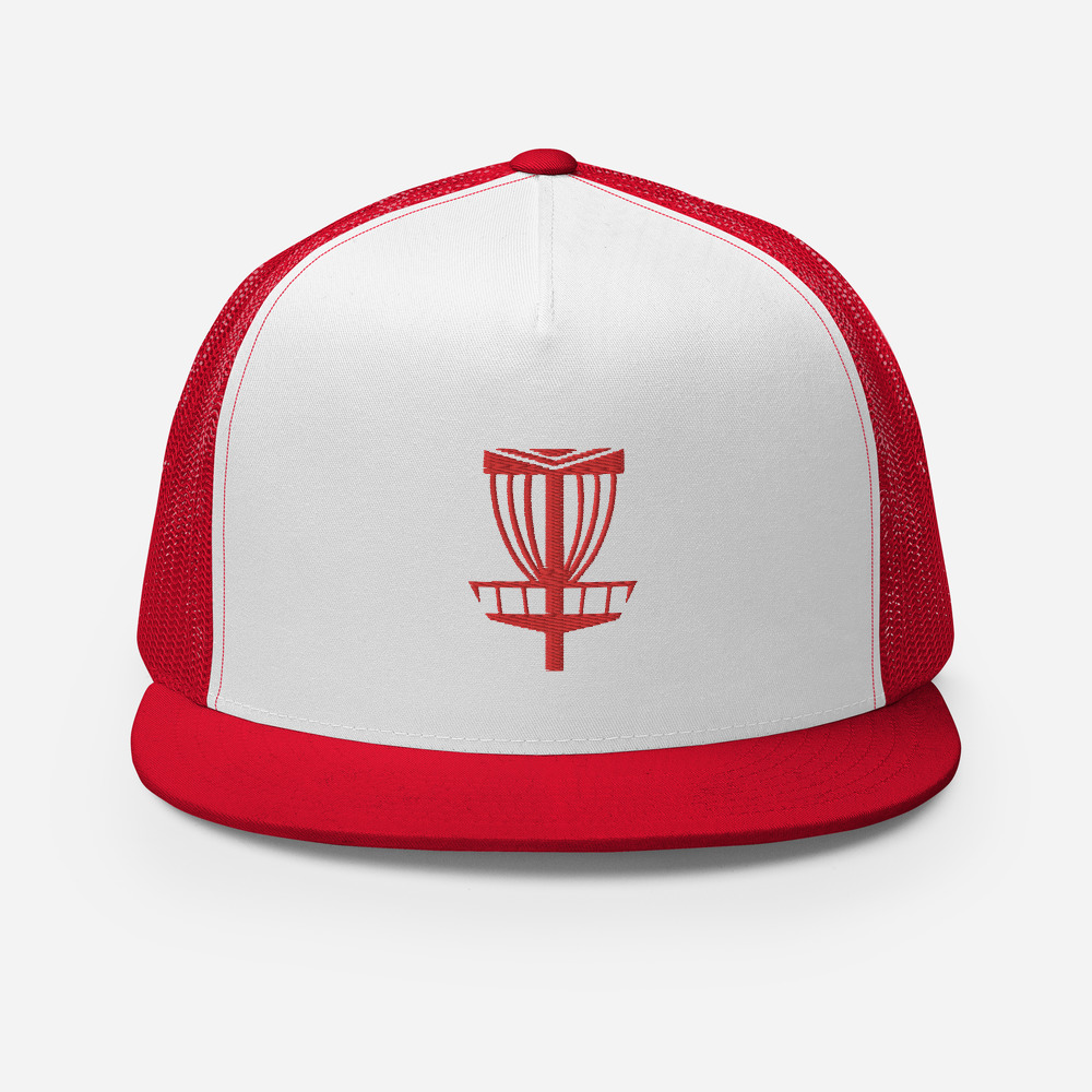 Disc Golf 5 Panel Trucker Cap - Krushed Basket - Red
