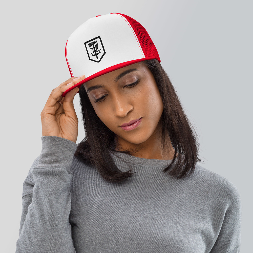 Disc Golf 5 Panel Trucker Cap - Krushed Shield - Red/Black - Image 3
