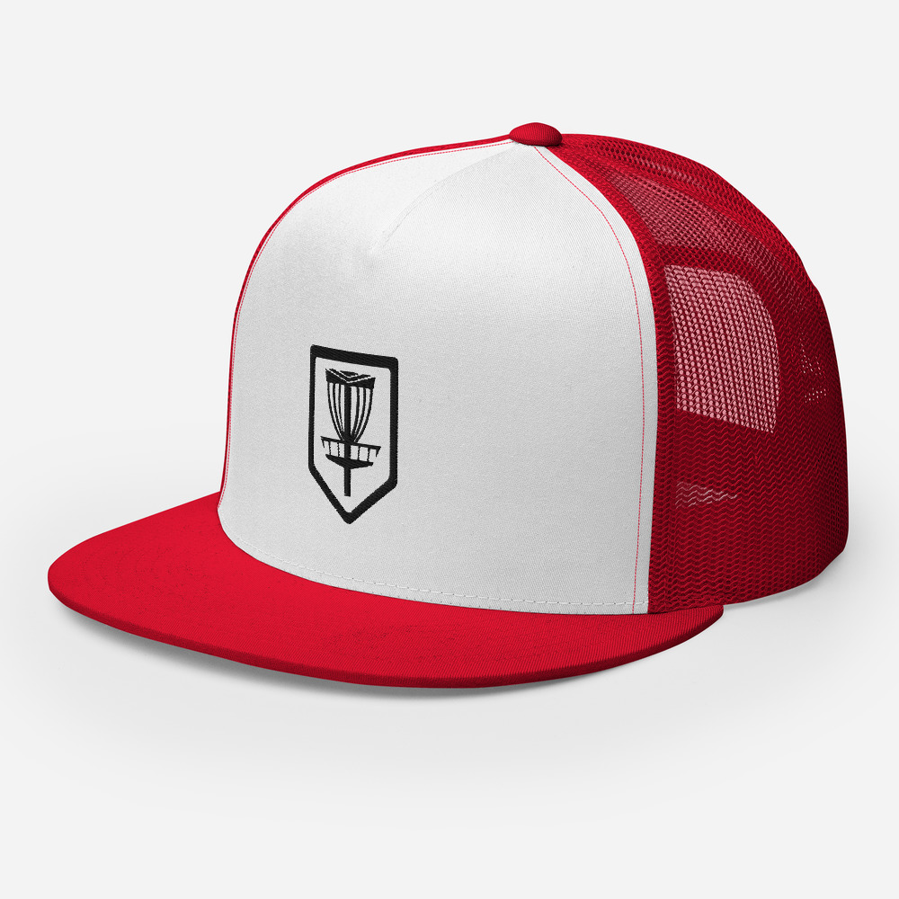 Disc Golf 5 Panel Trucker Cap - Krushed Shield - Red/Black - Image 6