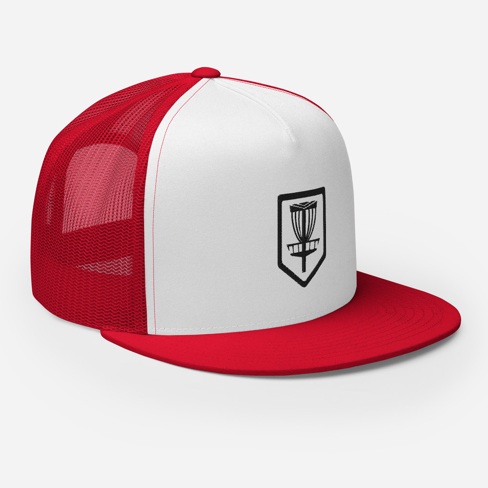 Disc Golf 5 Panel Trucker Cap - Krushed Shield - Red/Black - Image 8
