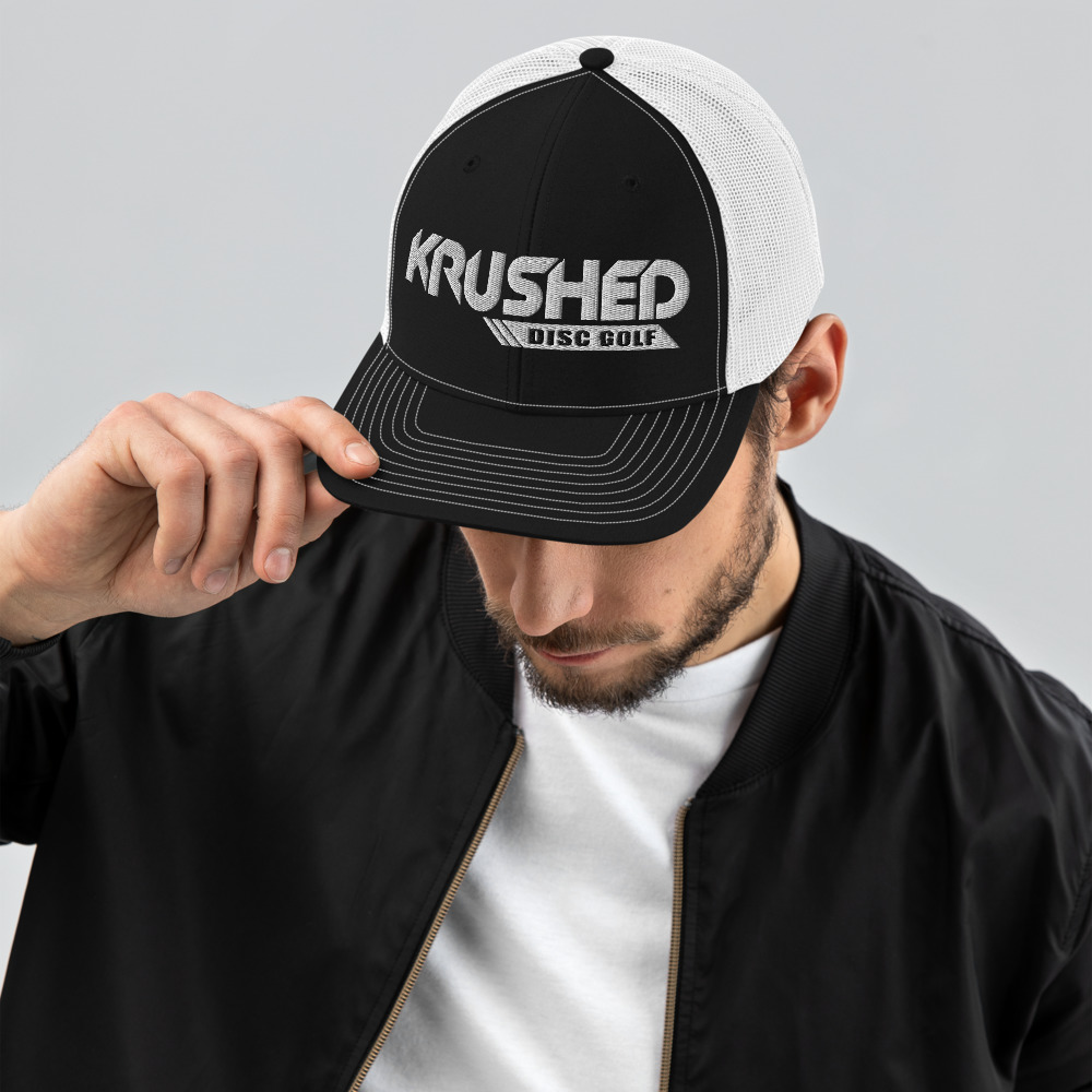 Disc Golf Trucker Cap – Black/White – Krushed Logo - Image 2