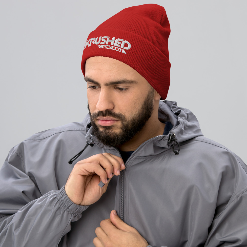 Disc Golf Cuffed Beanie – Krushed Logo - Red