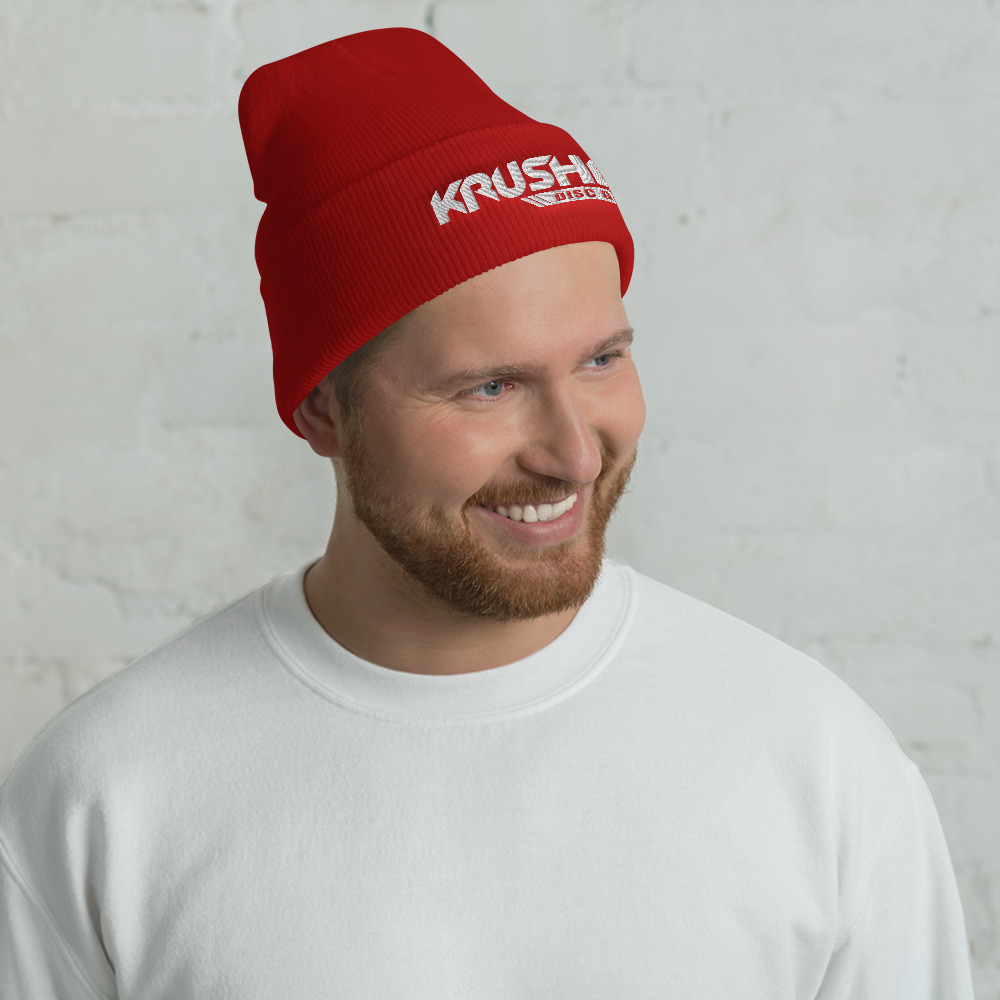 Disc Golf Cuffed Beanie – Krushed Logo - Red - Image 2