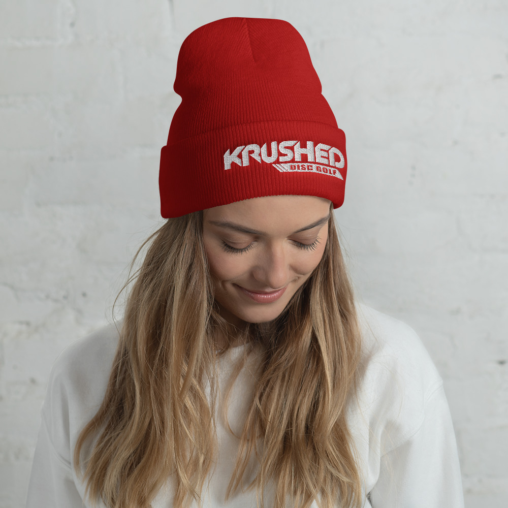 Disc Golf Cuffed Beanie – Krushed Logo - Red - Image 3
