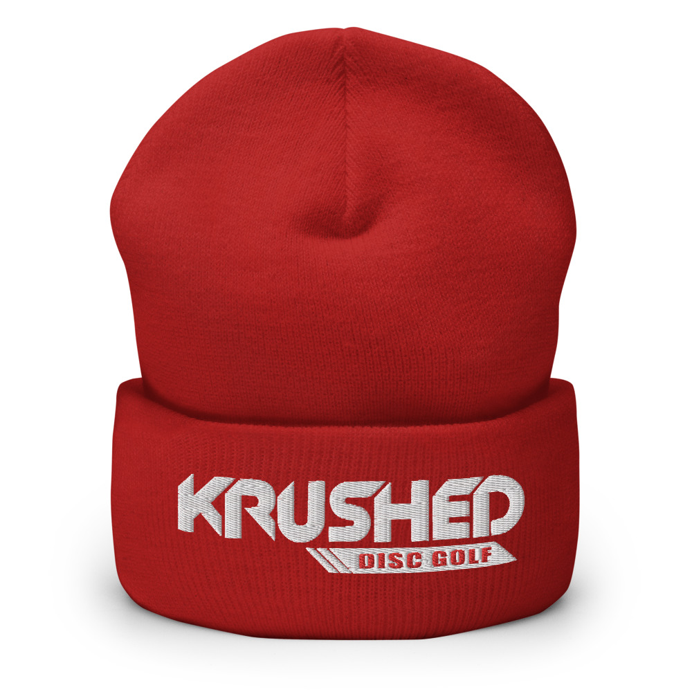 Disc Golf Cuffed Beanie – Krushed Logo - Red - Image 4